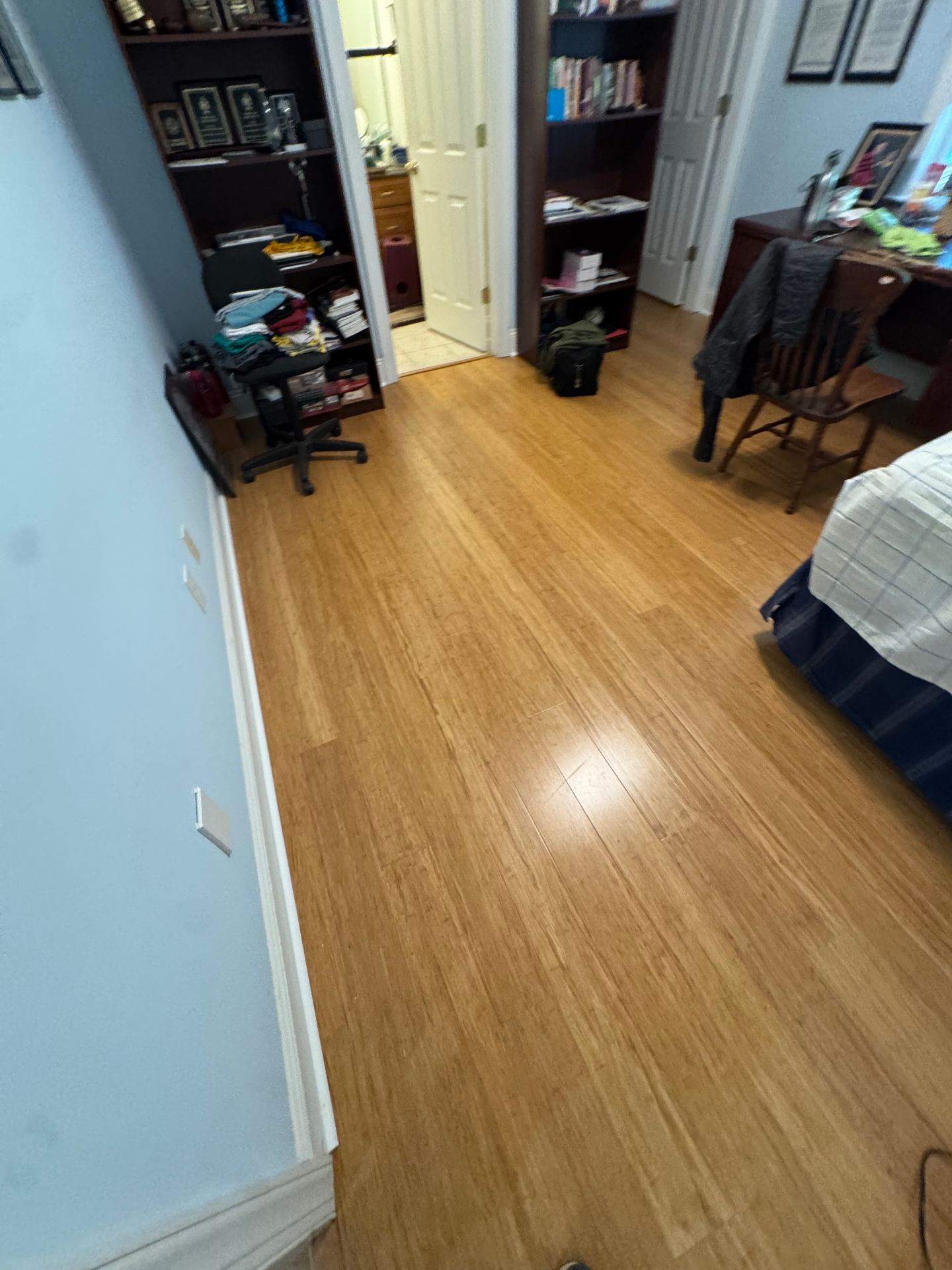 Solid bamboo hardwood flooring in bedroom